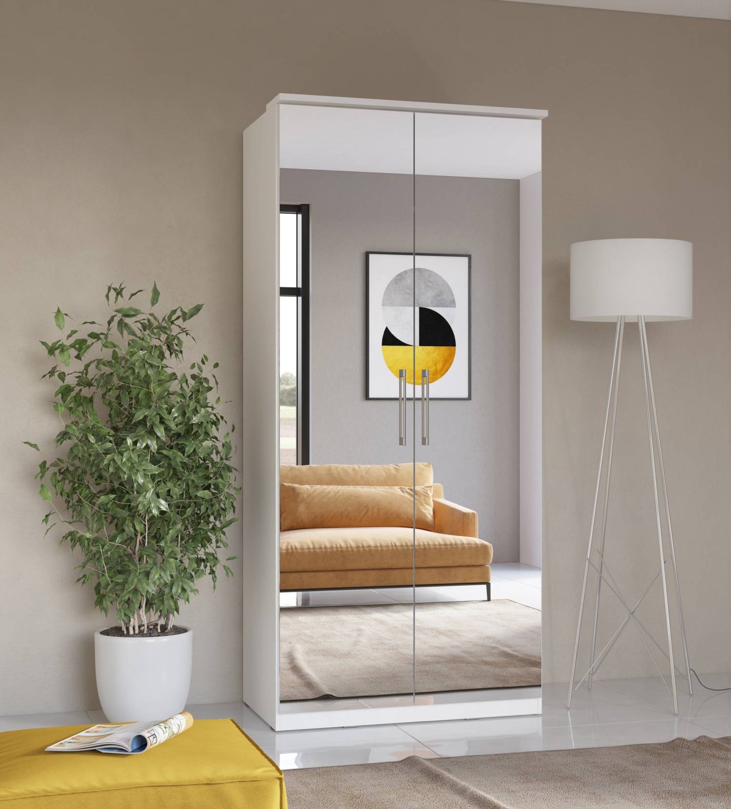 OPTIMA - Cabinet with 2 doors/mirror / white and white glossy 90x217x63 