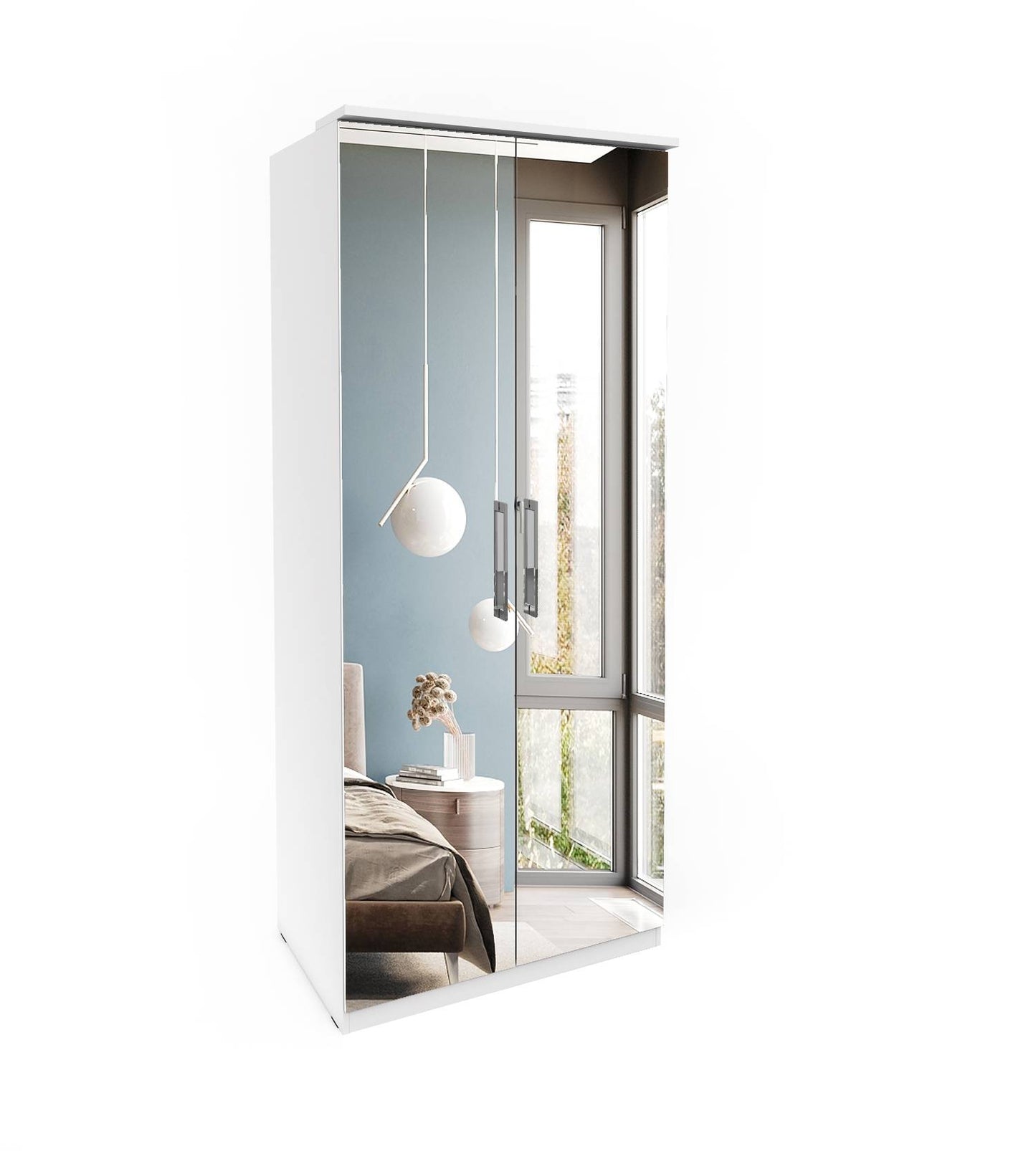 OPTIMA - Cabinet with 2 doors/mirror / white and white glossy 90x217x63 