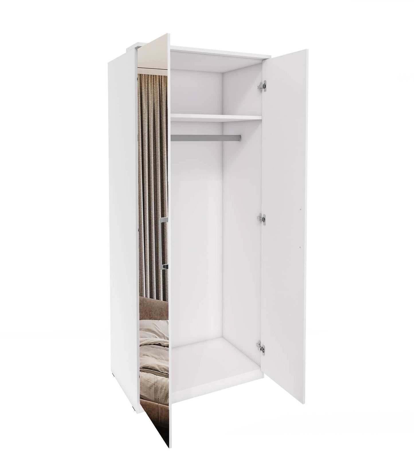 OPTIMA - Cabinet with 2 doors/mirror / white and white glossy 90x217x63 