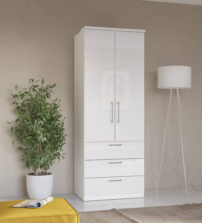 OPTIMA - Cabinet with 2 doors and 3 drawers / white and white glossy / 80x217x63 