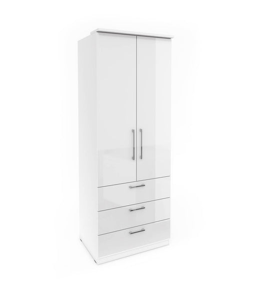 OPTIMA - Cabinet with 2 doors and 3 drawers / white and white glossy / 80x217x63 