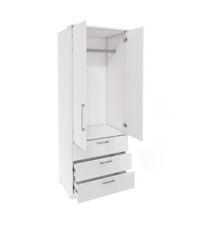 OPTIMA - Cabinet with 2 doors and 3 drawers / white and white glossy / 80x217x63 