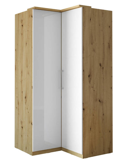 OPTIMA - Corner cabinet with 2 doors / light oak/white glossy 109x217x63 