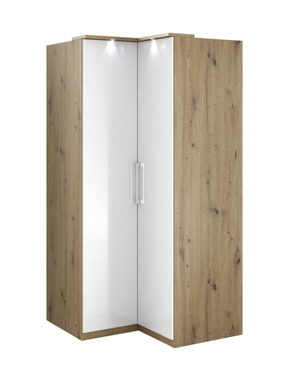 OPTIMA - Corner cabinet with 2 doors / light oak/white glossy 109x217x63 