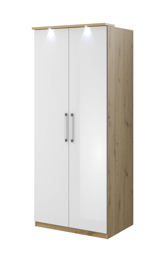 OPTIMA - Cabinet with 2 doors / light oak/white glossy / 90x217x63 