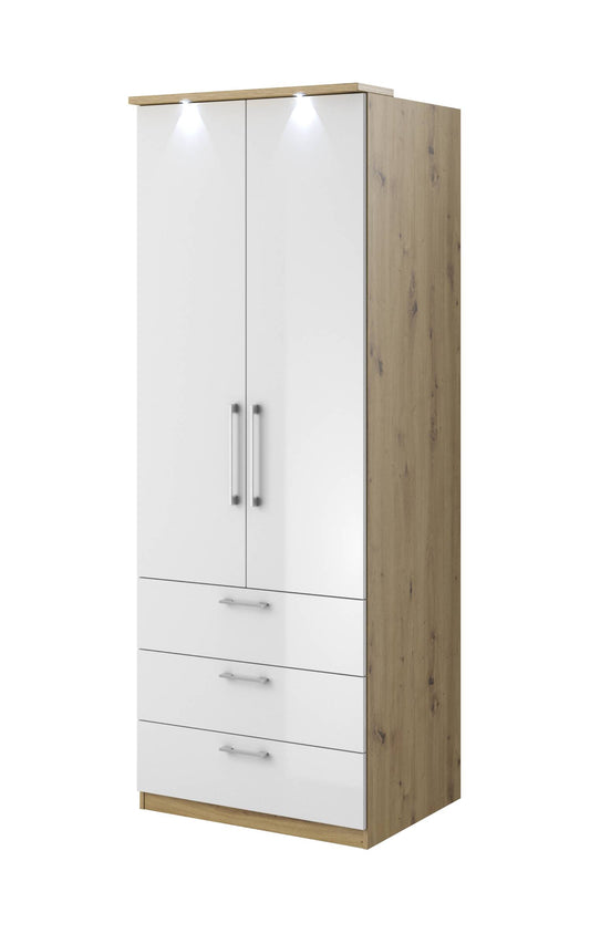 OPTIMA - Cabinet with 2 doors and 3 drawers / light oak/white glossy 80x217x63 