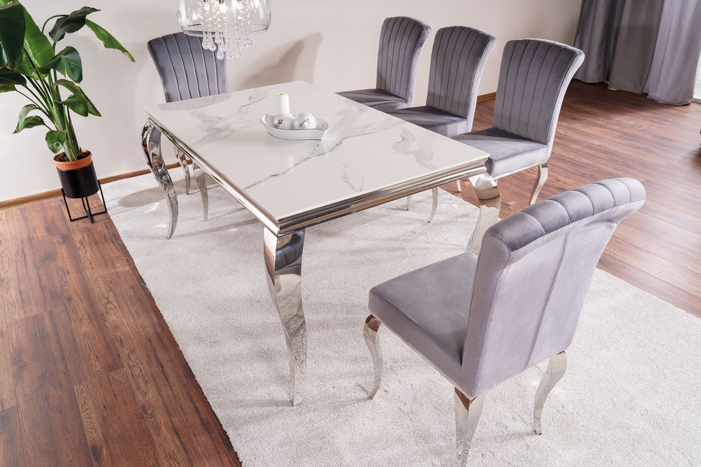 Table PRINCE CALACATTA CERAMIC WHITE / CHROME 180X90