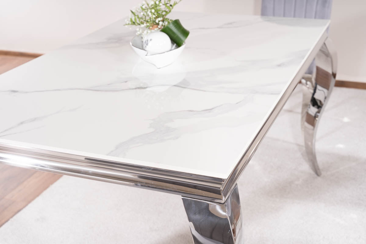 Table PRINCE CALACATTA CERAMIC WHITE / CHROME 180X90