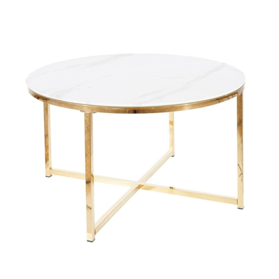 Coffee table STRAW WHITE MARBLE EFFECT/GOLD FI 80