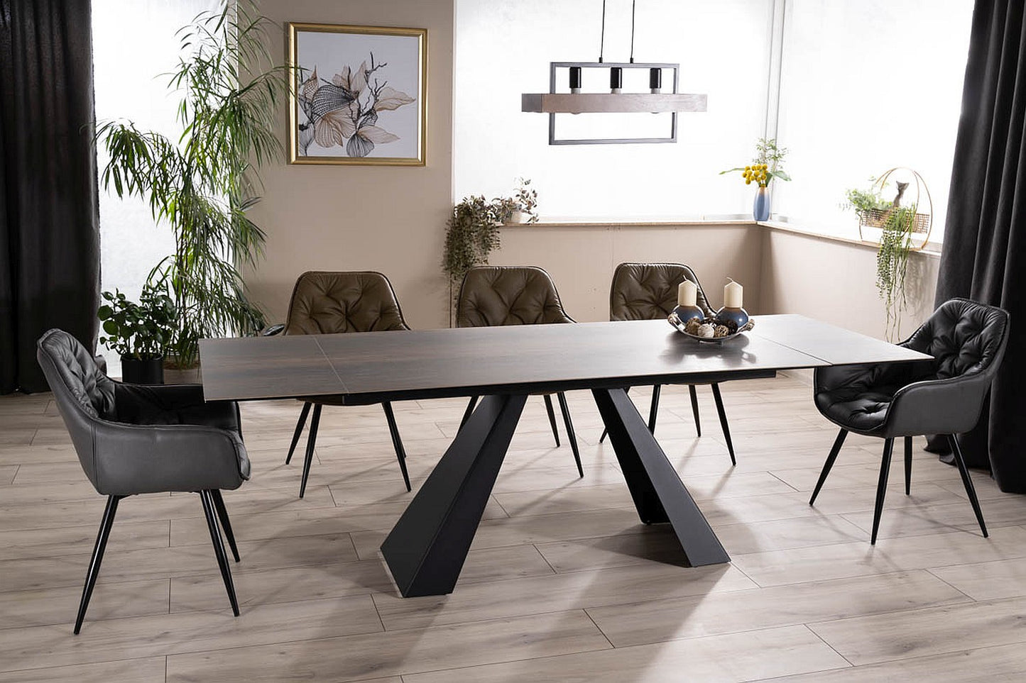 Table SALVADORE CERAMIC BROWN WOOD EFFECT/ MATTE BLACK (160-240)X90