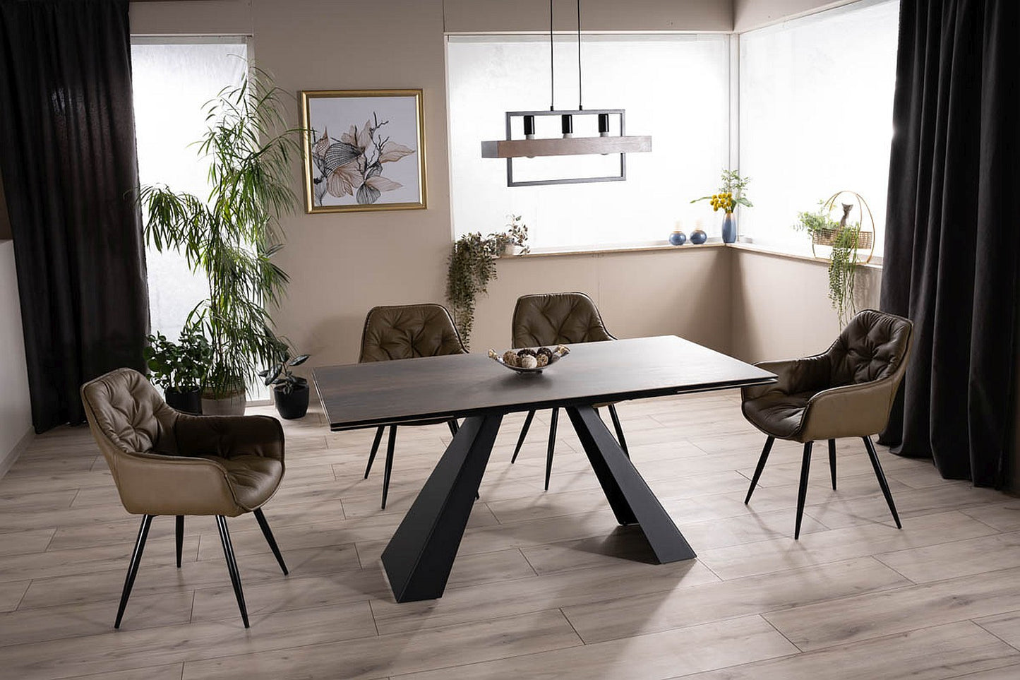 Table SALVADORE CERAMIC BROWN WOOD EFFECT/ MATTE BLACK (180-260)X90