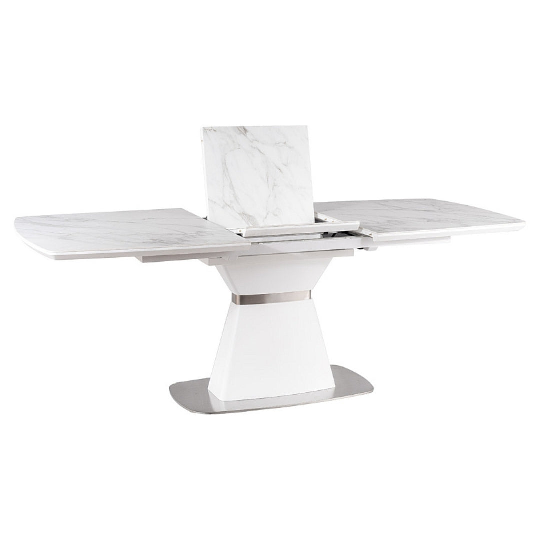 Table SATURN II CERAMIC WHITE MARBLE EFFECT/WHITE MATTE 160(210)X90