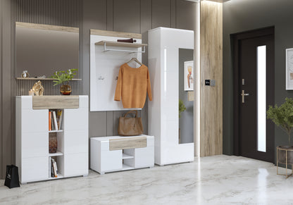 Hallway Cabinet TOLEDO, White Glossy-San Remo Oak (MDF) 