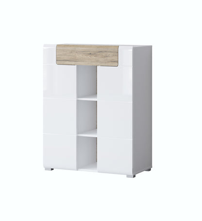 Chest of drawers TOLEDO, 2 Doors and 1 Drawer, White Glossy-San Remo Oak (MDF) 