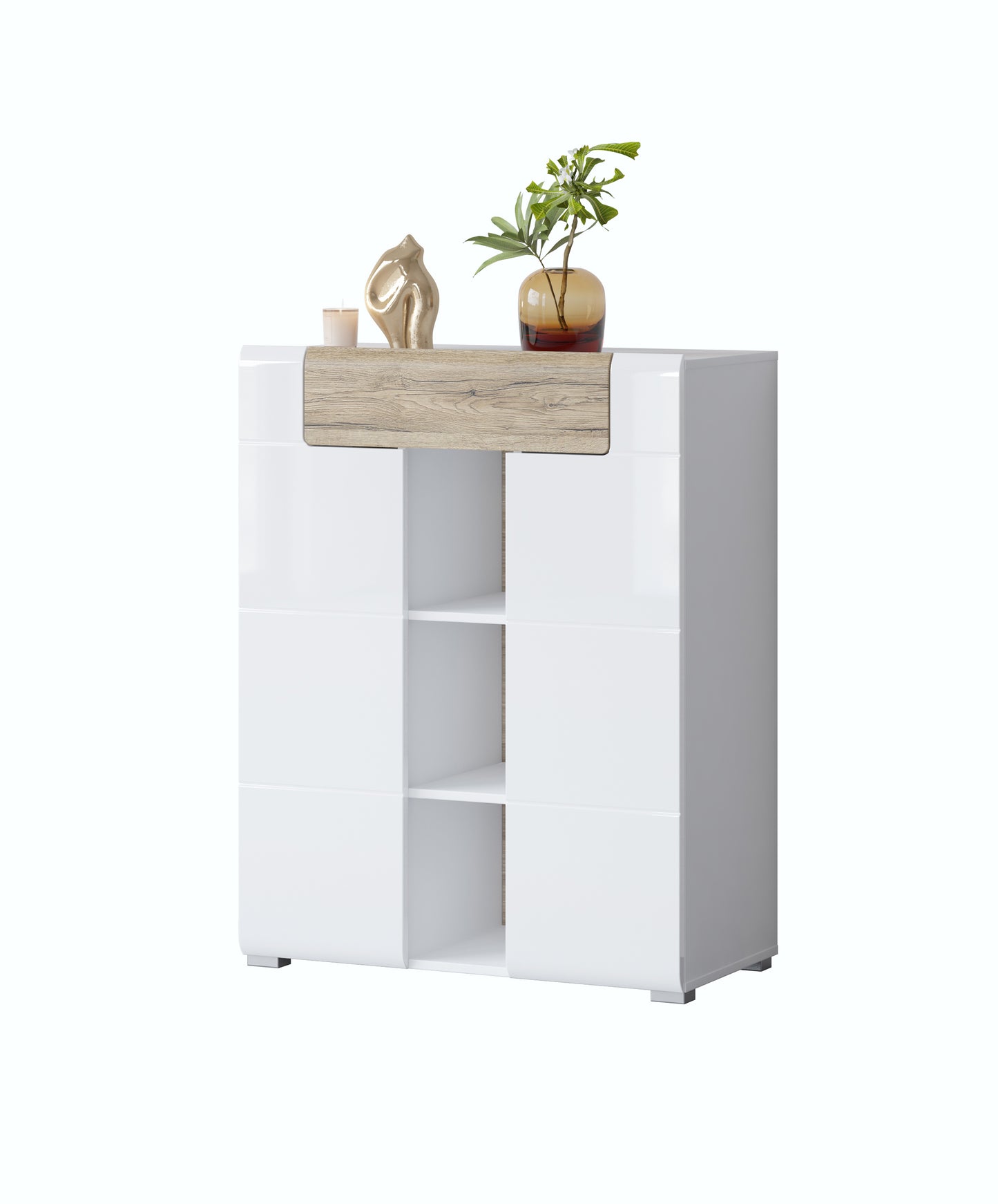 Chest of drawers TOLEDO, 2 Doors and 1 Drawer, White Glossy-San Remo Oak (MDF) 