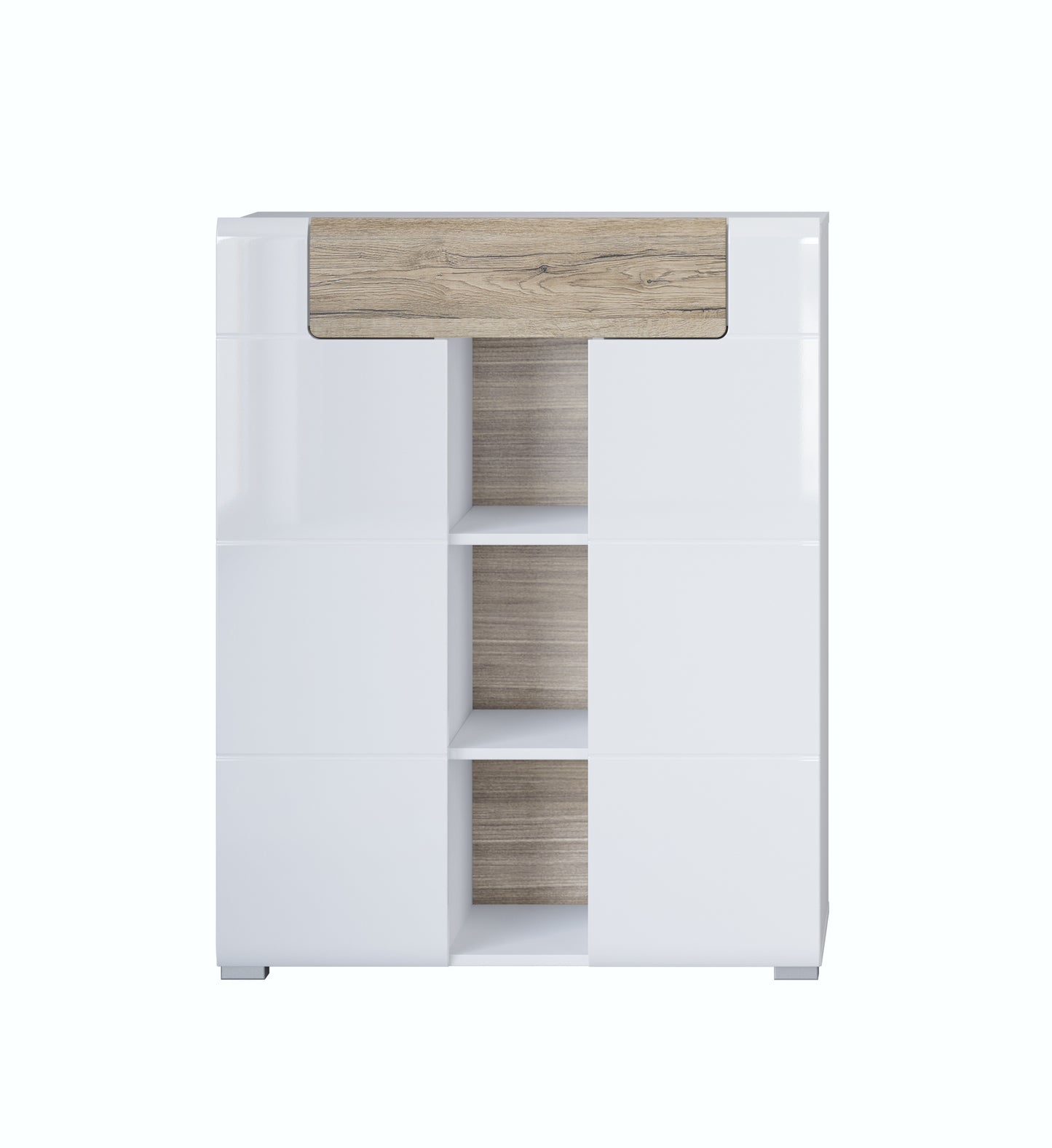 Chest of drawers TOLEDO, 2 Doors and 1 Drawer, White Glossy-San Remo Oak (MDF) 