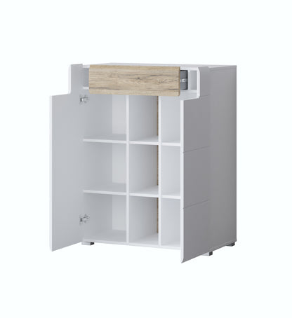 Chest of drawers TOLEDO, 2 Doors and 1 Drawer, White Glossy-San Remo Oak (MDF) 