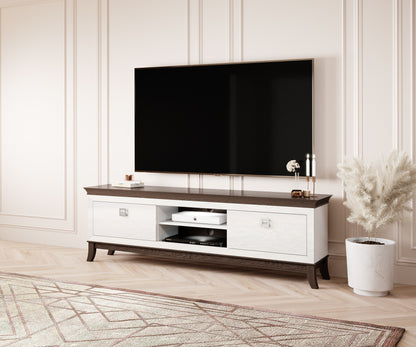 TISARO - TV table with 2 pull-out boxes / Chocolate oak / white-white gloss coating