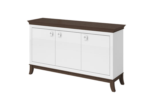 TISARO - Chest of drawers with 3 doors / Chocolate oak / white-white gloss finish