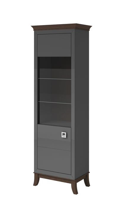 TISARO - Display cabinet with 1 door (1x glass) Left / Chocolate oak / Anthracite gloss