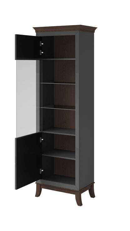 TISARO - Display cabinet with 1 door (1x glass) Left / Chocolate oak / Anthracite gloss