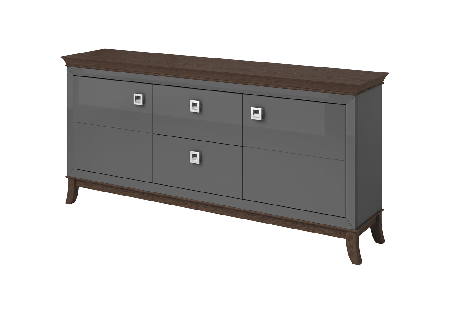 TISARO - Chest of drawers with 2 doors and 2 shelves / Chocolate oak / Anthracite gloss