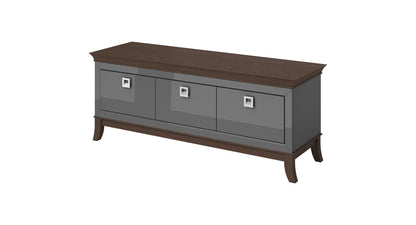 TISARO - TV table with 3 pull-out boxes / Chocolate oak / Anthracite gloss