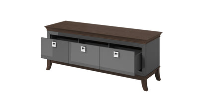 TISARO - TV table with 3 pull-out boxes / Chocolate oak / Anthracite gloss