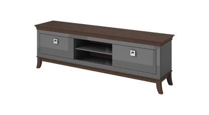 TISARO - TV table with 2 pull-out boxes / Chocolate oak / Anthracite gloss