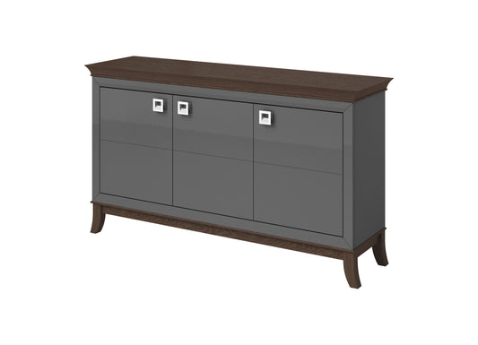 TISARO - Chest of drawers with 3 doors / Chocolate oak / Anthracite gloss