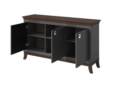 TISARO - Chest of drawers with 3 doors / Chocolate oak / Anthracite gloss