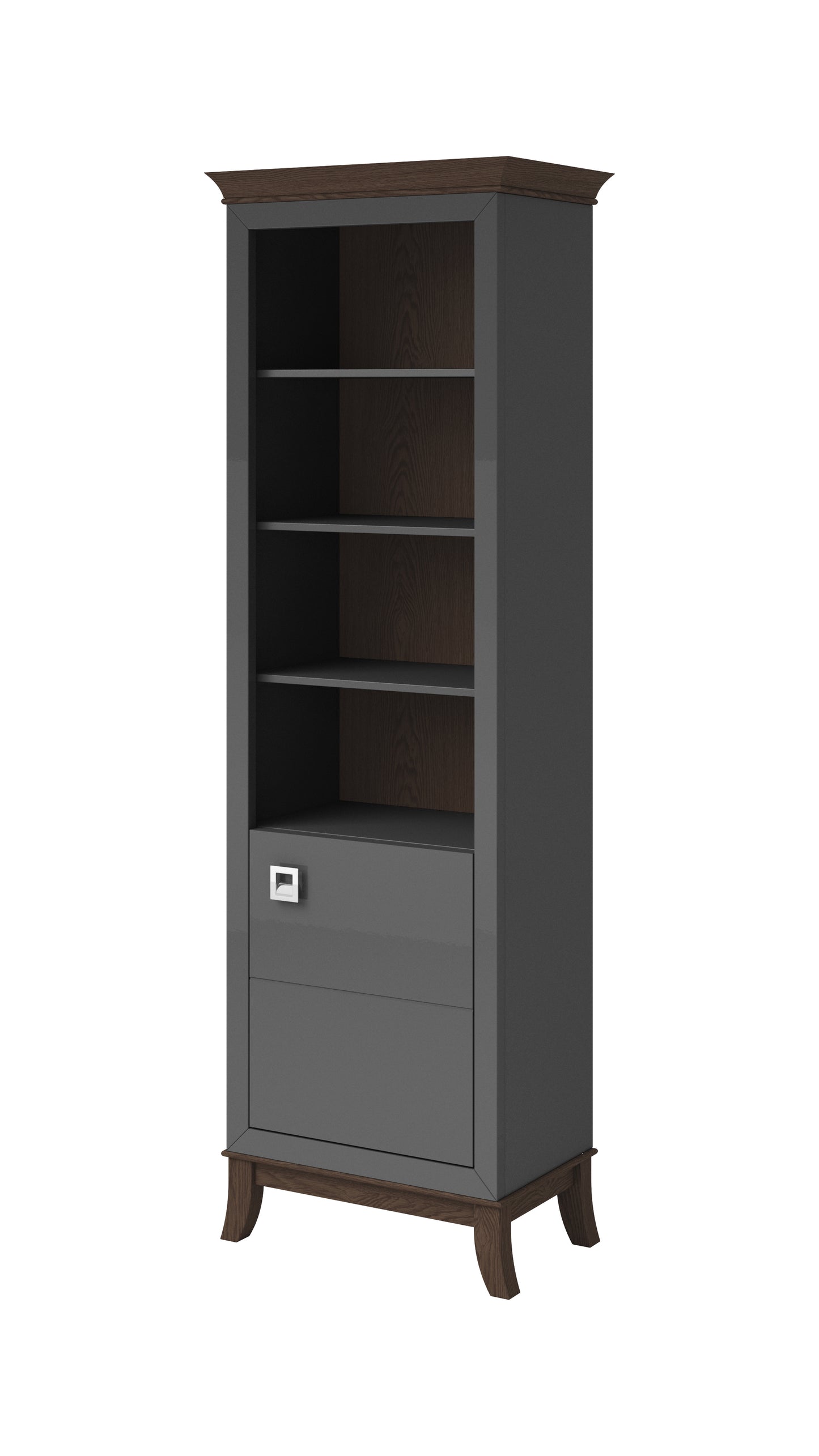 TISARO - Bookshelf with 1 door on the right / Chocolate oak / Anthracite gloss