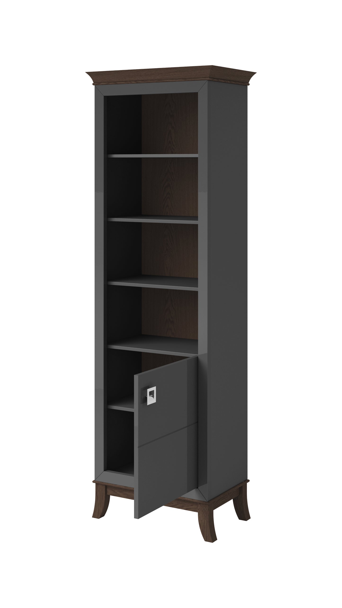 TISARO - Bookshelf with 1 door on the right / Chocolate oak / Anthracite gloss