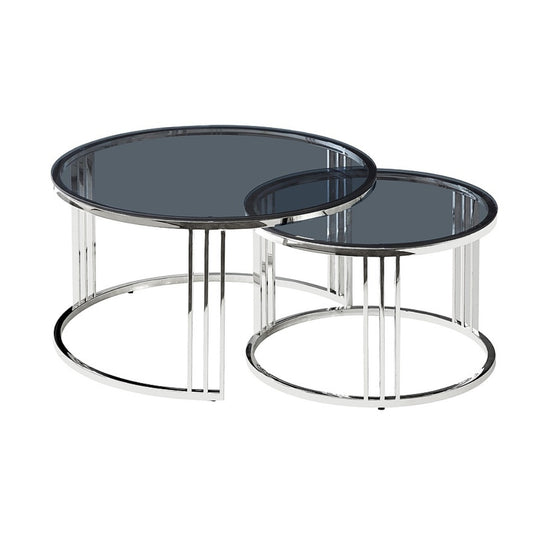 Coffee table VIENNA SMOKE GLASS/SILVER (SET)