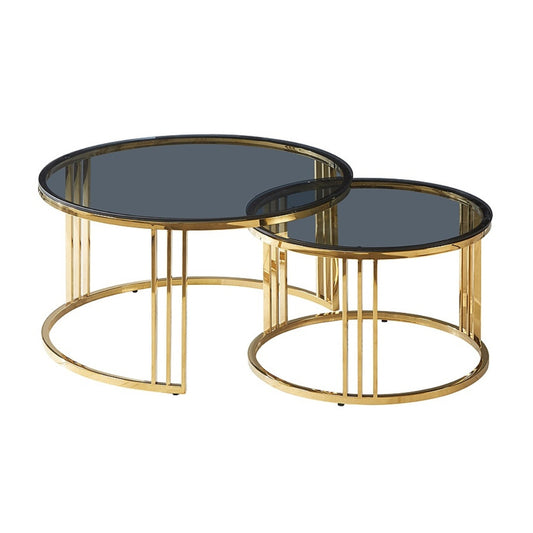 Coffee table VIENNA SMOKE GLASS/GOLD (SET)