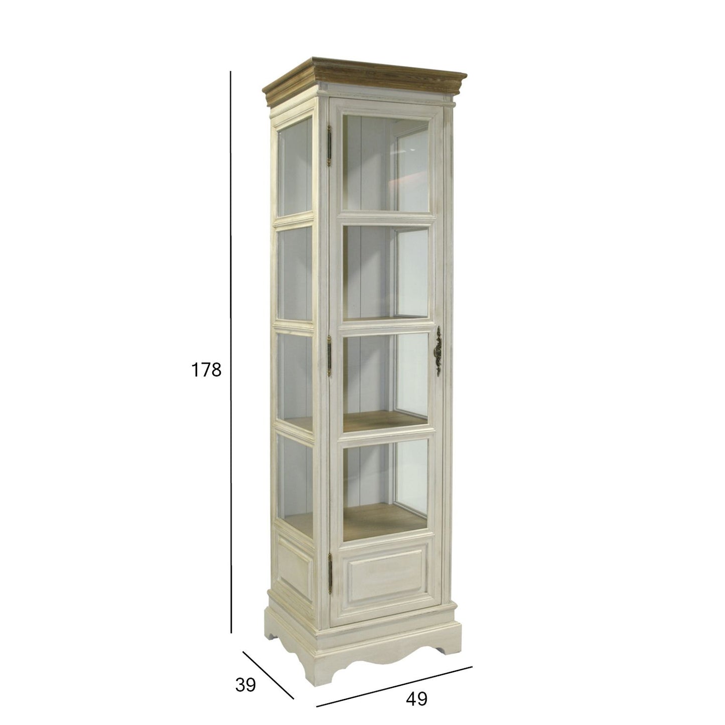 Display cabinet SAMIRA, 49x39xH178cm, antique white/natural