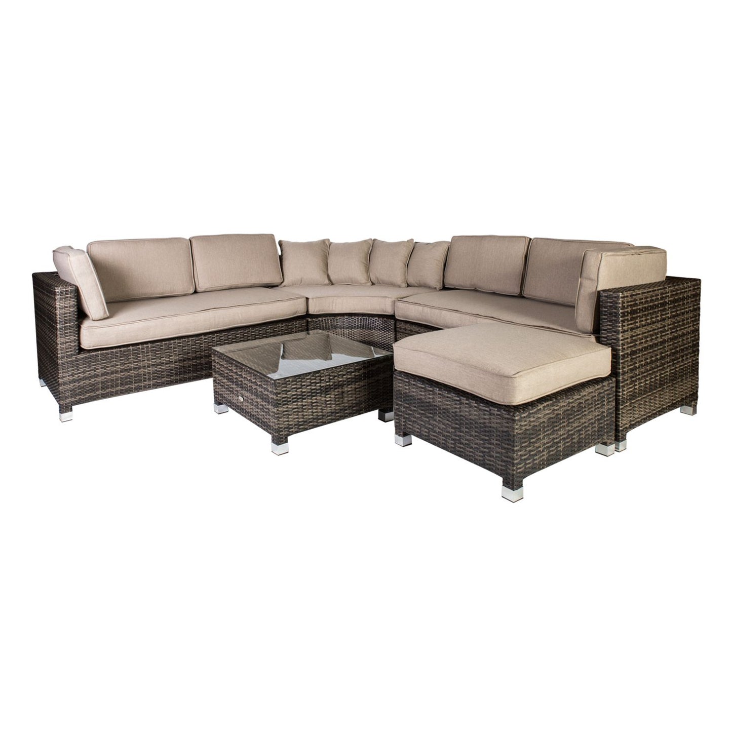 Garden furniture set DAWSON with cushions, table, corner sofa and pouf, color: brown/beige