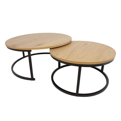 Coffee tables BRITU 2pcs, D60xH32cm, D80xH35cm, light wood