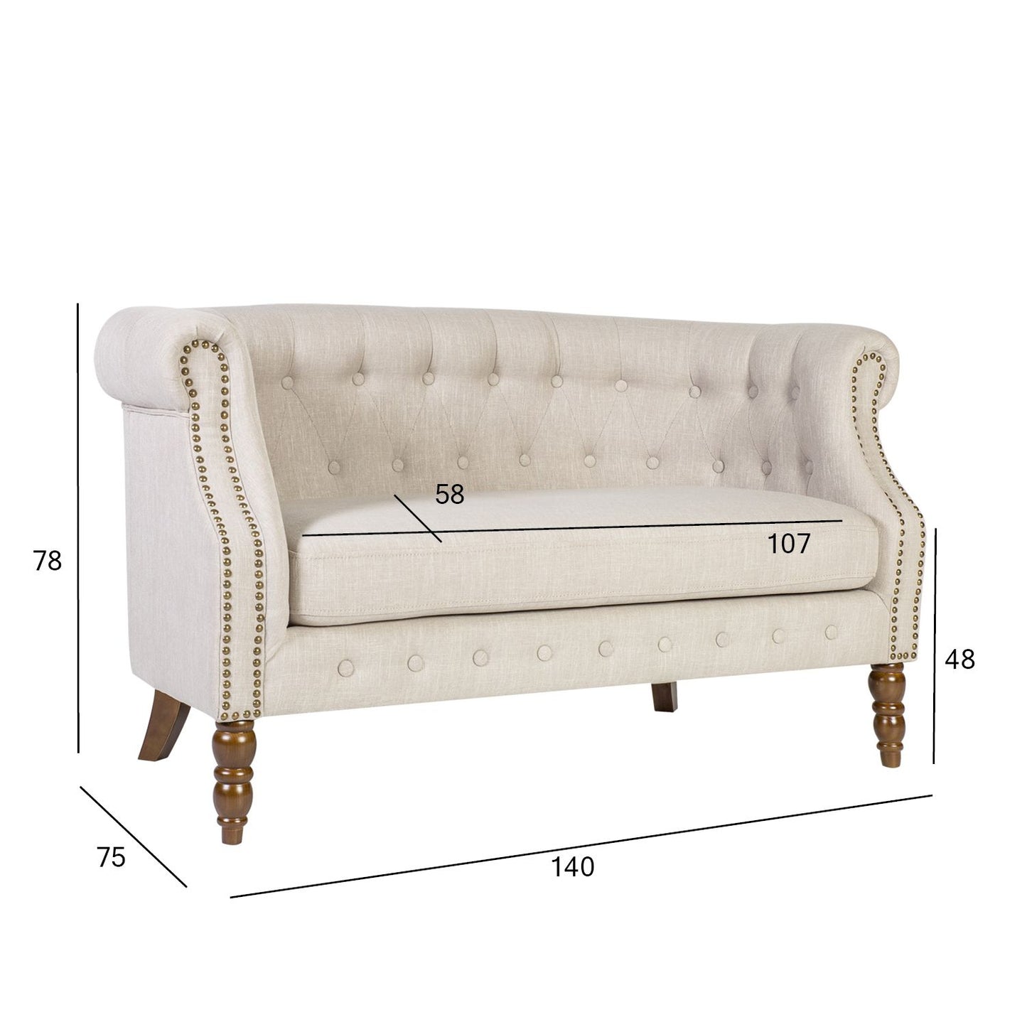 Sofa HOLMES 2-seater, 140x75xH78cm, beige