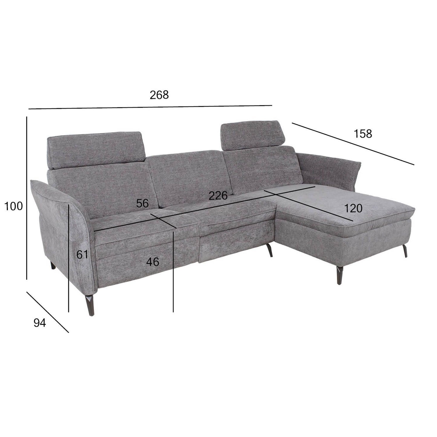 Corner sofa DAYTON LS, electric chair, light gray