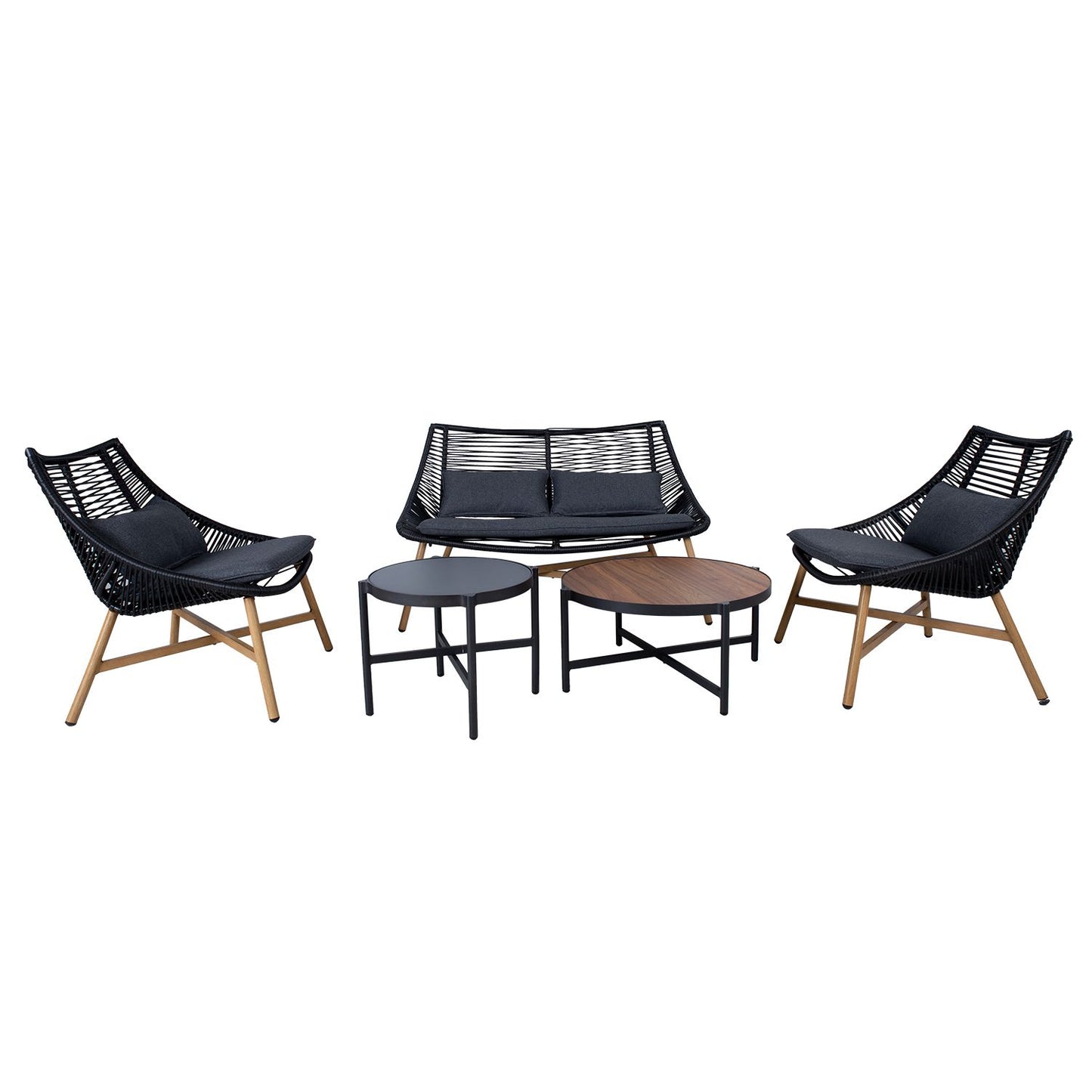 Garden furniture set HELSINKI 2 tables, sofa, 2 chairs / Black