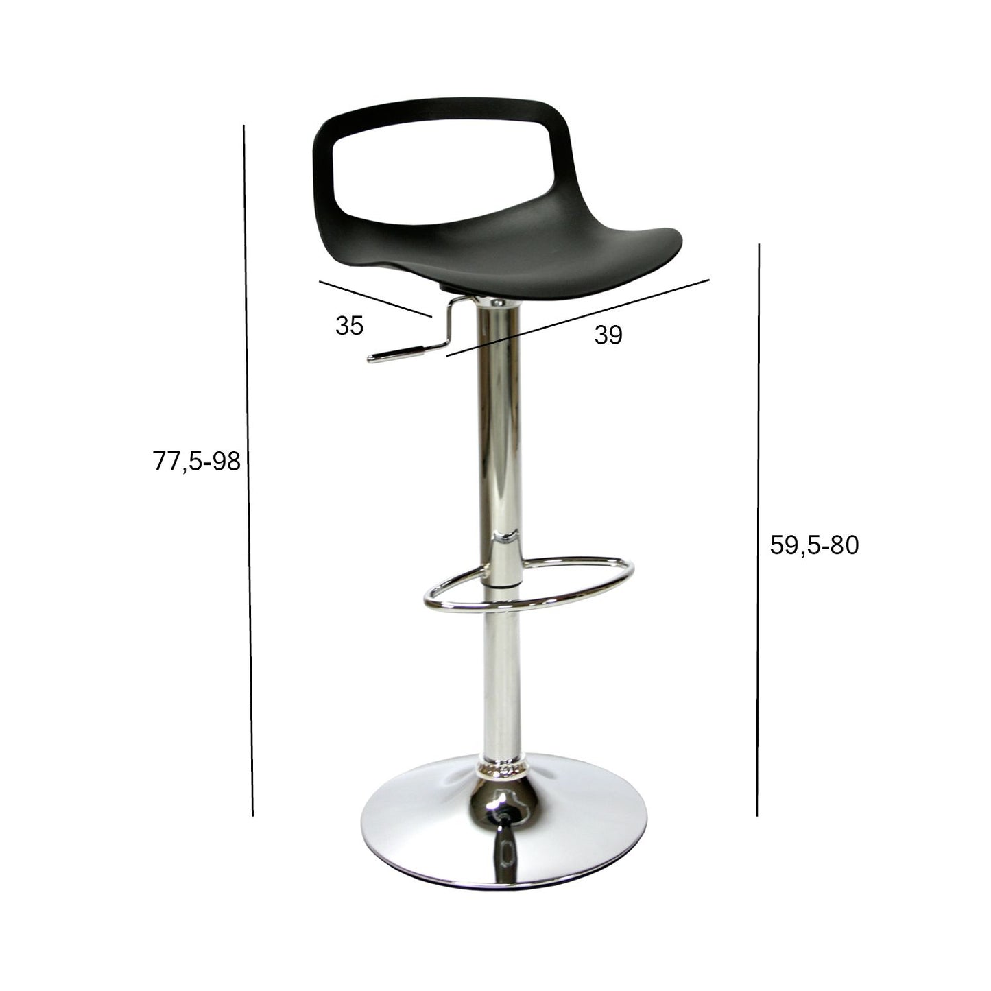 Bar stool ANDY, 39x35xH77.5-98cm, black 