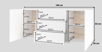 AVA - Kumode 2 durvis 3 atvilknes / Balts Votan ozols un balts - Easy Home