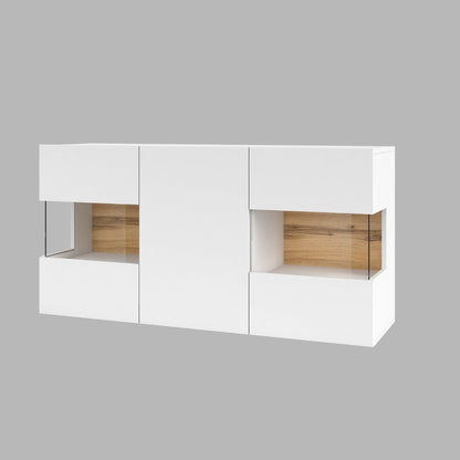 AVA - Chest of drawers 3 doors (2x Glass) / White Votan oak and white