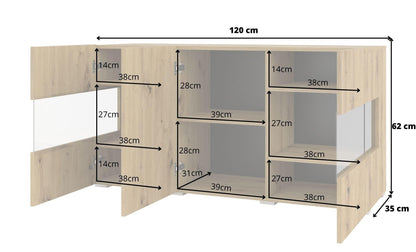 AVA - Kumode ar 3 durvīm (2x stikls) / Amatnieka ozols - Easy Home