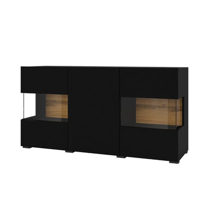 AVA - Dresser with 3 doors (2x glass) / Black ONYX-Votan oak