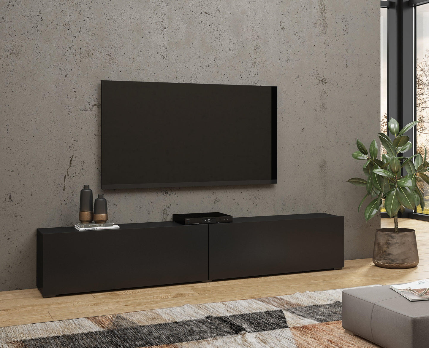 AVA - TV skapis ar 2 atverēm / Melnais ONYX-Votan ozols - Easy Home