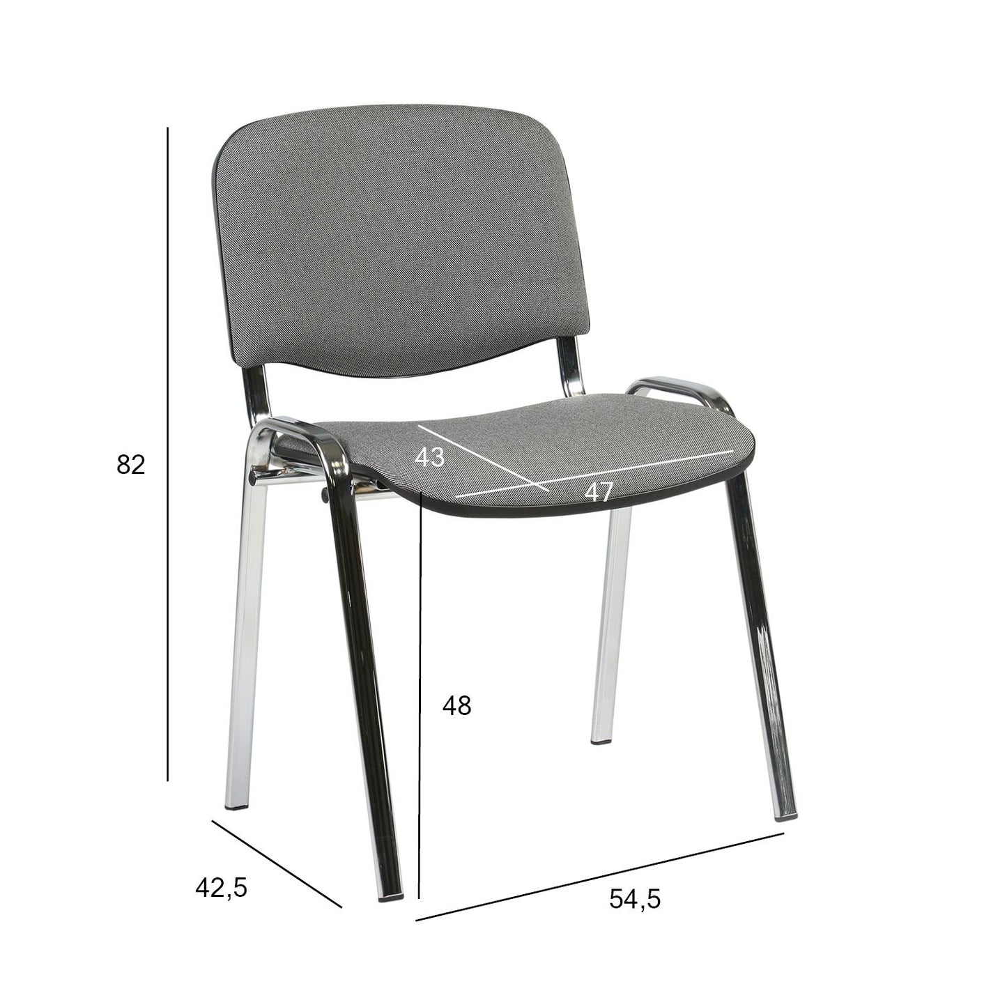 Klienta krēsls ISO 54,5xD42,5xH82/47cm, sēdeklis:audums, krāsa: pelēks, rāmis: hroms