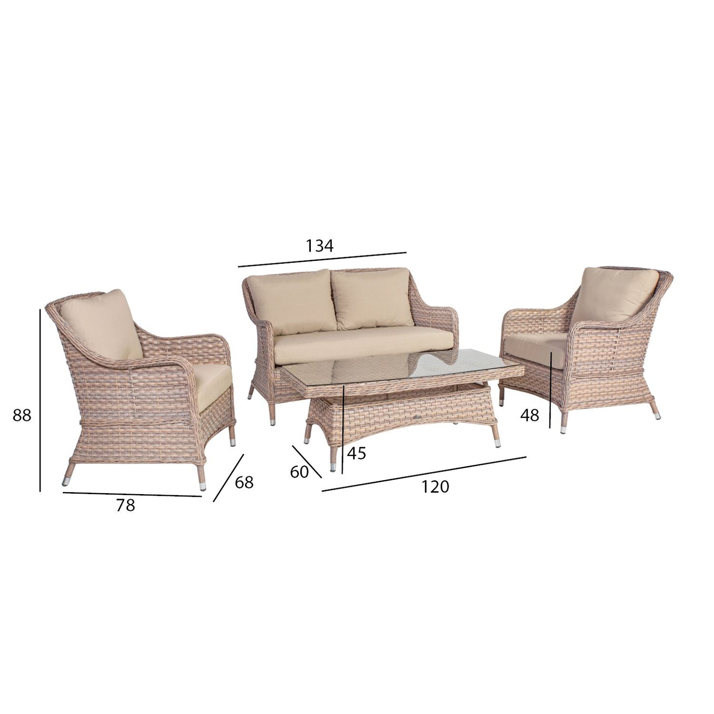 Garden furniture set EDEN table, sofa and 2 chairs / Beige 