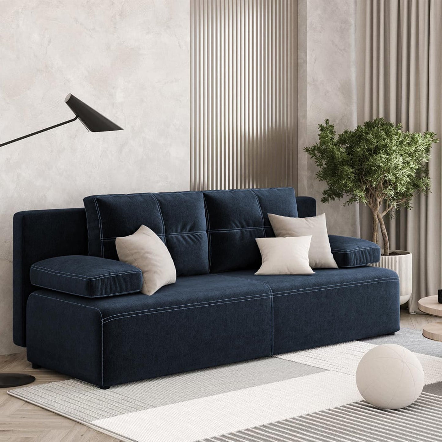 Sofa-bed MUNICH with storage box, dark blue